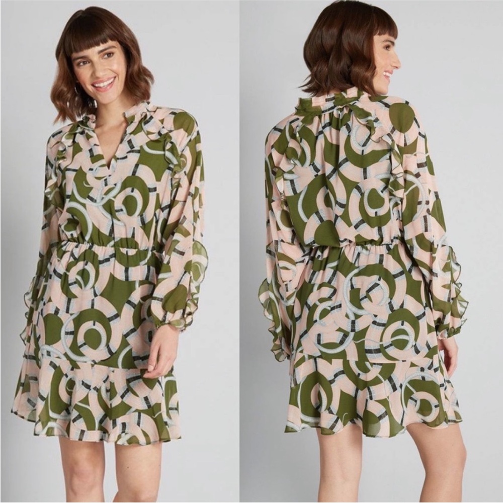 Hutch Long Sleeve Green Medusa Moments Dress, size S